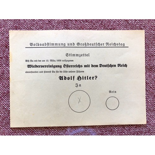 Stimmzettel zur Volksabstimmung über den "Anschluß" Österreichs Berlin, 13. März 1938