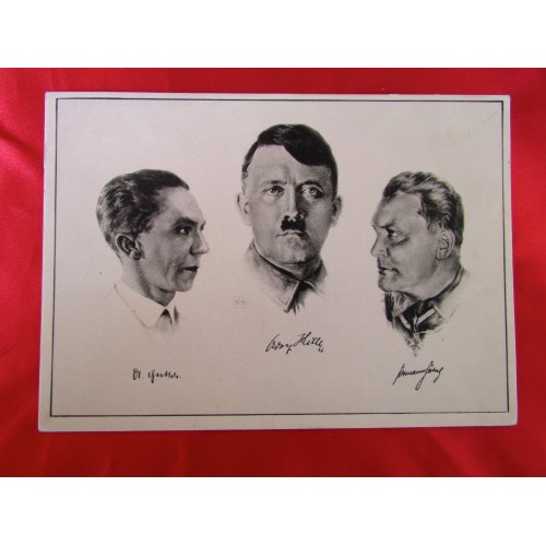 Goebbels Hitler Göring Postcard # 5892
