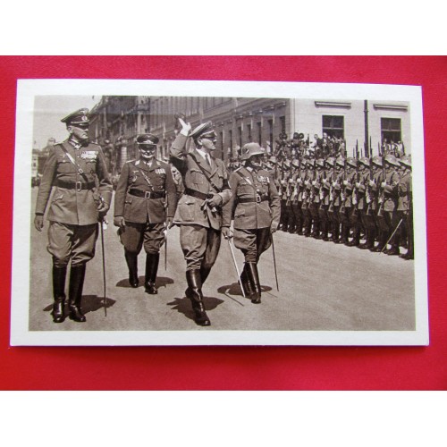 Hitler Göring reviewing Soldiers Postcard
