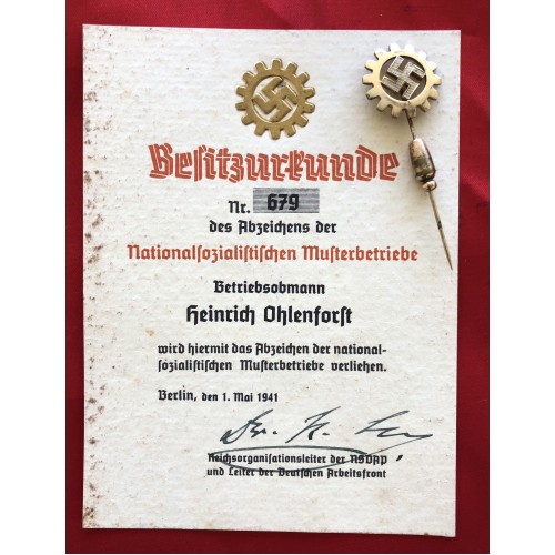 DAF Badge of the National Socialist Musterbetriebe