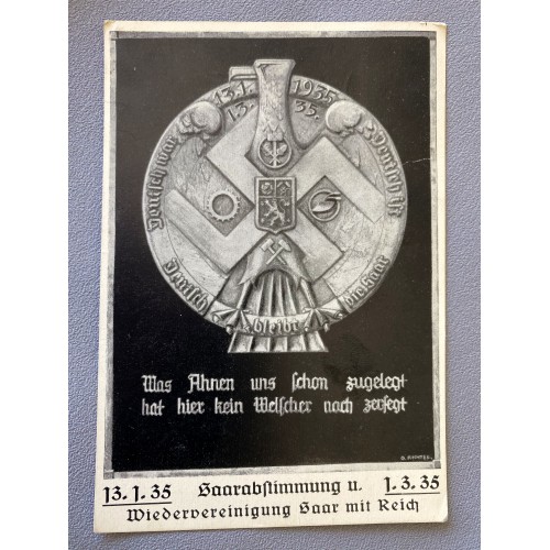 Silberplakette Wiedervereinigung 13 Januar 1935 Postcard # 6904