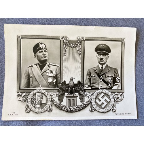 Hitler Mussolini Postcard