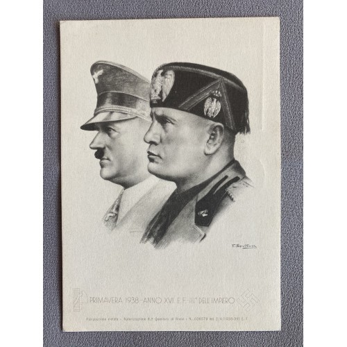 Mussolini Hitler Postcard