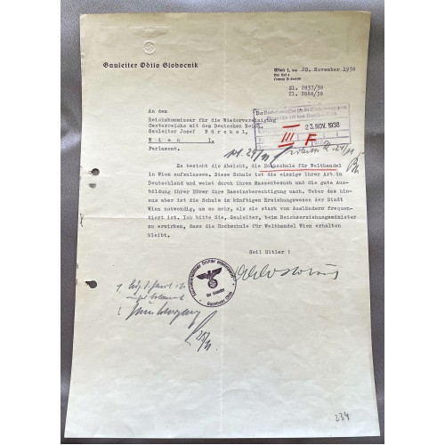 Odilo Globocnik Signed Document