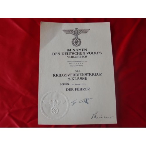 KVK 2nd Class Award Document # 2513