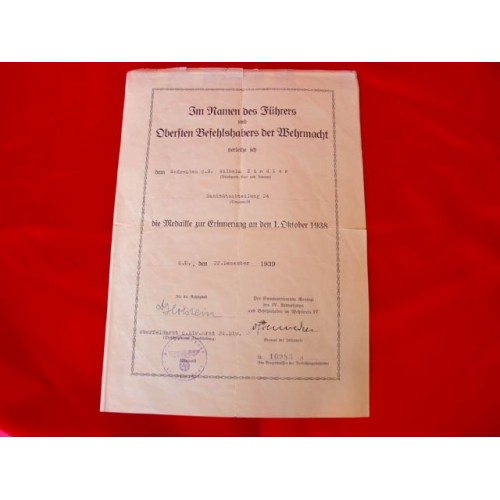 Czechoslovakia Medal Award Document # 2909